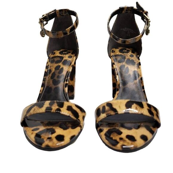 NEW Guess Leopard Print Shiny Block Heel Ankle Strap Shoe Heel Size 8 - Picture 4 of 11